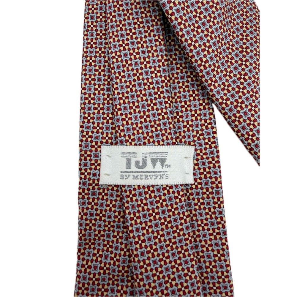 TJW by Mervyn's Mens Red Gold Blue Geometric Medallion Silk Blend Necktie Tie - Picture 2 of 3